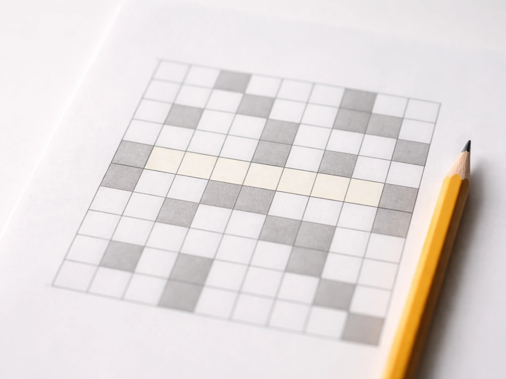 Grille de mots croisés floue avec une seule rangée de 6 cases mises en évidence, ambiance pédagogique