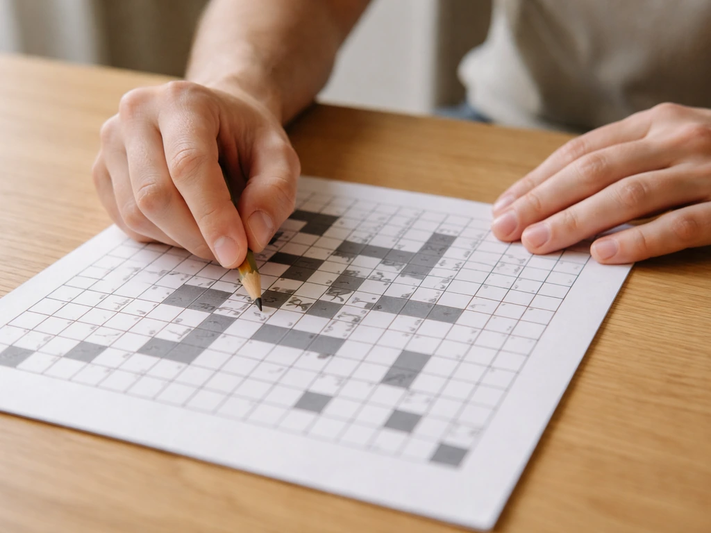 Mains anonymes vérifiant une grille de mots croisés, lettres aux intersections pour confirmer l’hypothèse.