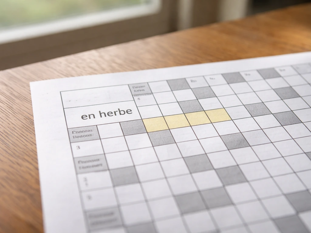 Grille de mots fléchés avec le libellé « en herbe » et une case de 4 lettres bien surlignée