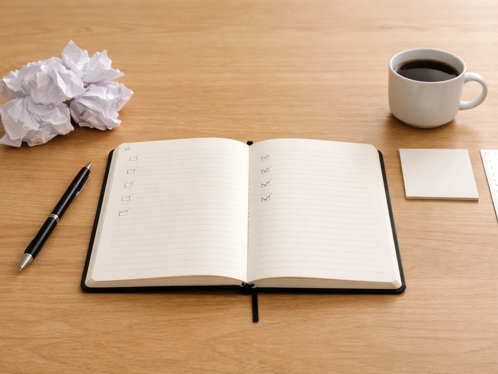 Table en bois « avant/après » : feuilles froissées à gauche et documents bien alignés à droite.