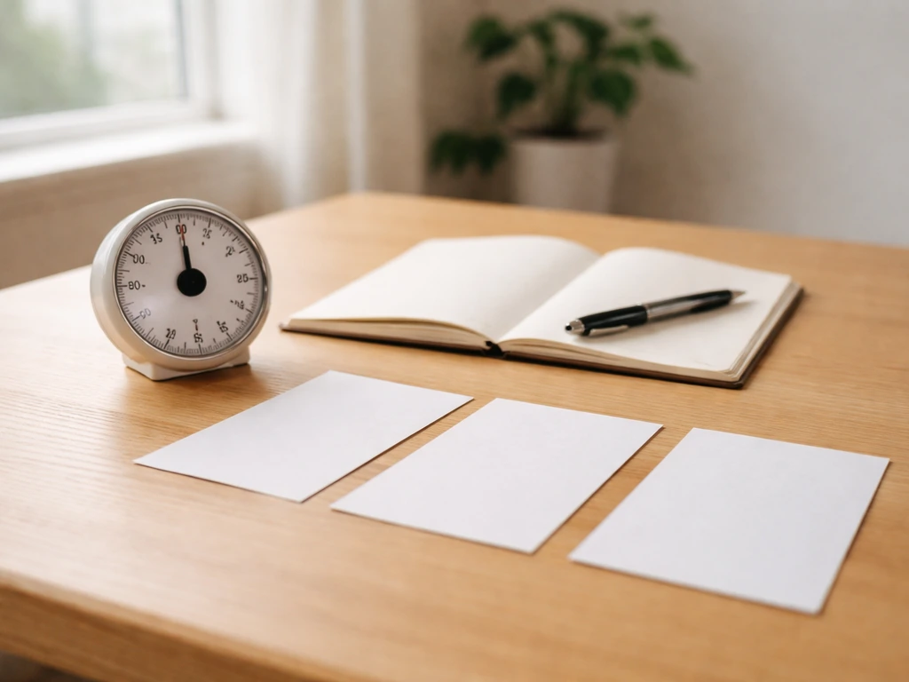Minuterie ronde sur un bureau avec carnet et stylo, ambiance calme pour illustrer Pomodoro.