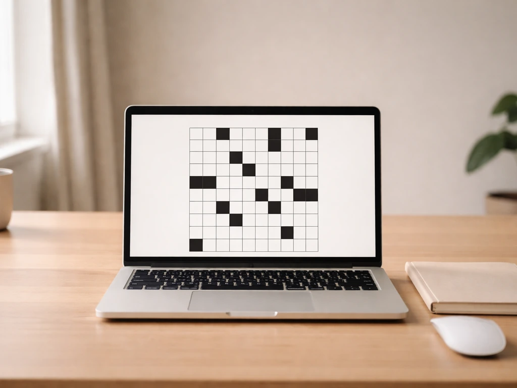 Vue rapprochée d’un écran d’ordinateur montrant un outil de résolution de mots fléchés avec une grille vide