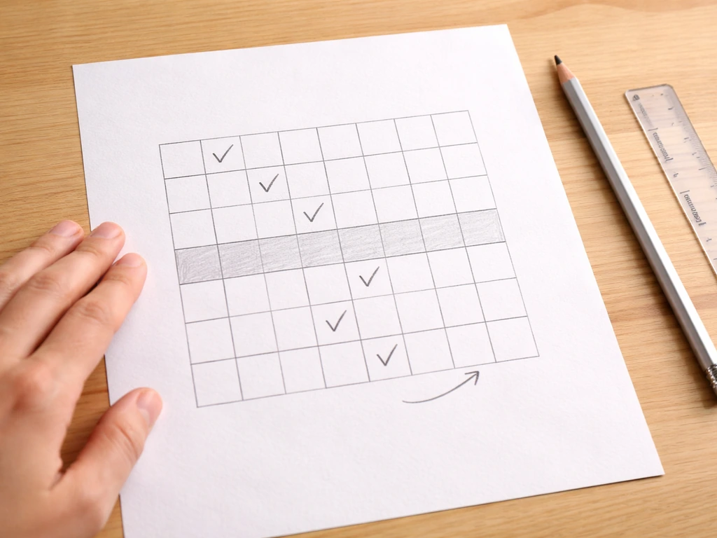 Main sur une table, feuille avec cases dessinées au crayon et flèche pour compter la longueur d’un mot.