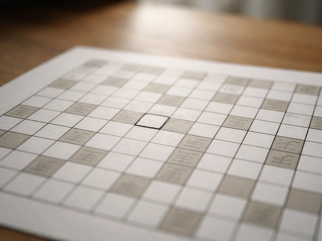 Grille de mots fléchés sur une table, focus sur une zone de cases à compléter, sans texte lisible.